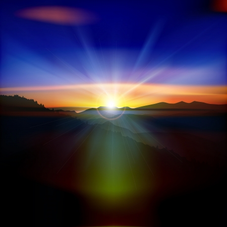 abstract nature background with mountains and sunriseのイラスト素材