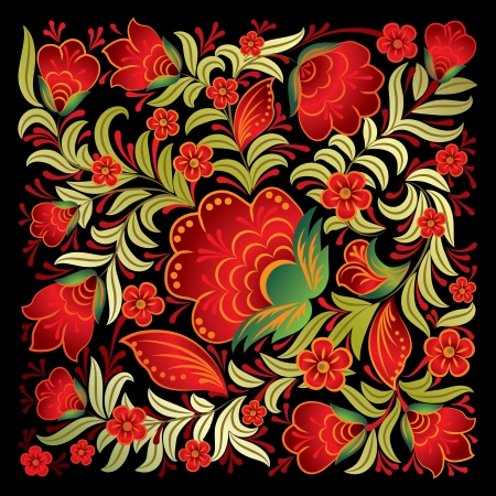 abstract red floral ornament isolated on black backgroundのイラスト素材