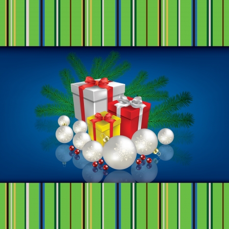Abstract celebration background with Christmas gifts and decorations on blueのイラスト素材