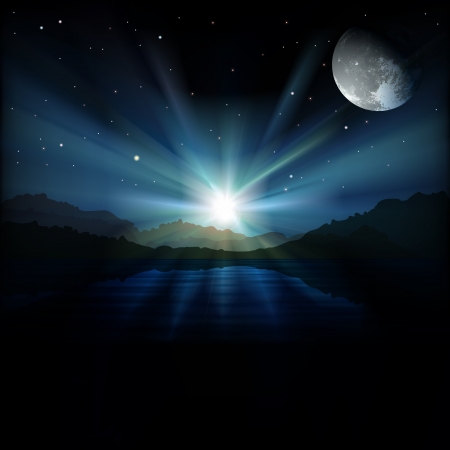 abstract background with mountains and blue sunriseのイラスト素材