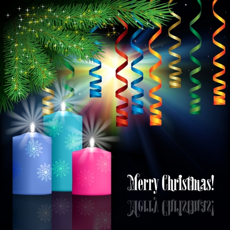 abstract celebration greeting with Christmas decorations and candlesのイラスト素材