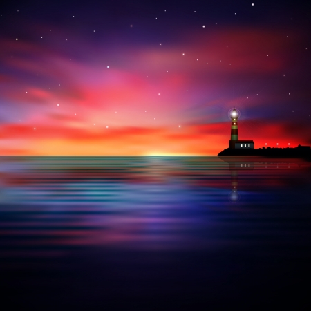 abstract nature background with sunrise and lighthouseのイラスト素材