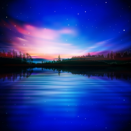 abstract blue nature background with pink sunriseのイラスト素材