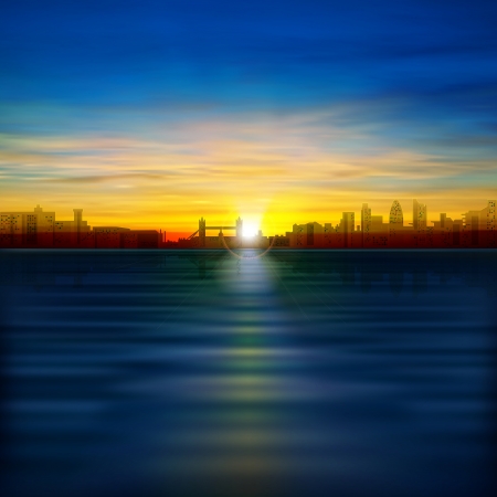 abstract background with silhouette of London and golden sunriseのイラスト素材