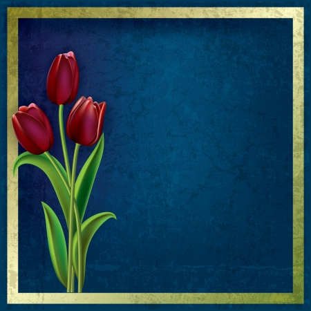 abstract blue grunge background with red tulipsのイラスト素材