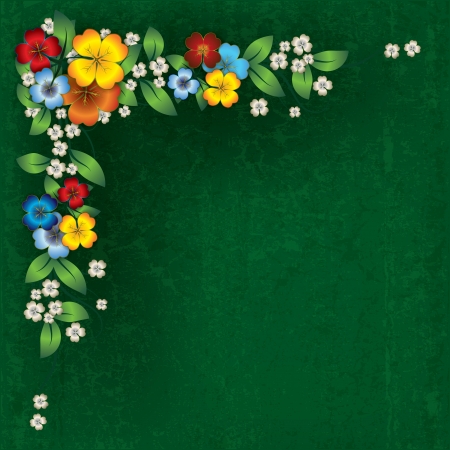 abstract grunge green background with spring flowersのイラスト素材