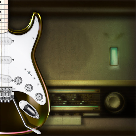 Abstract grunge background with electric guitar and retro radioのイラスト素材