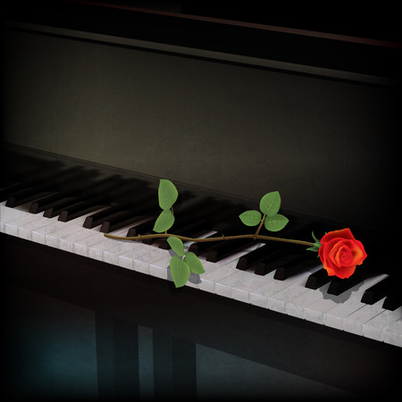abstract grunge background with red rose on grand pianoのイラスト素材