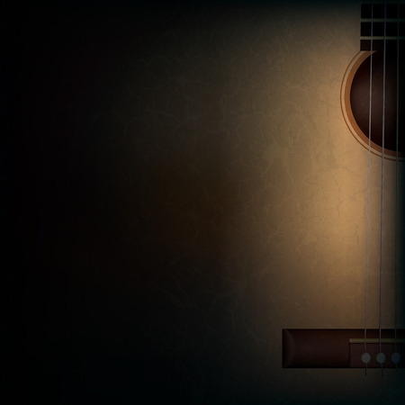 abstract grunge music background with acoustic guitar on blackのイラスト素材