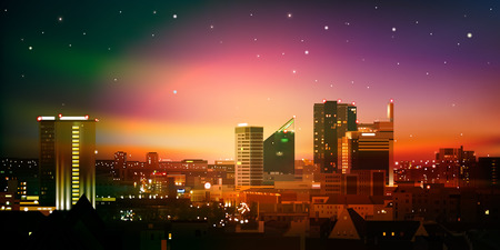 abstract nature background with stars sunset and cityscapeのイラスト素材