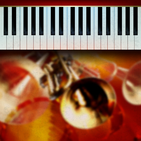 abstract grunge red background with trumpets and pianoのイラスト素材