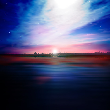 abstract nature background with silhouette of Tallinn and pink sunsetのイラスト素材