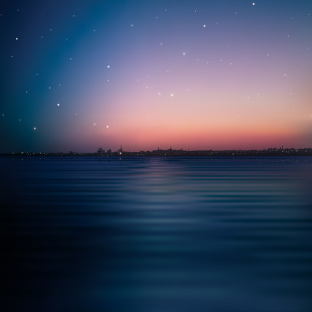 abstract night background with silhouette of cityのイラスト素材