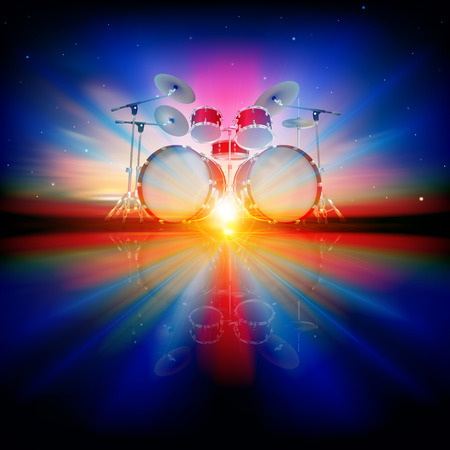 abstract music background with drum kit and night skyのイラスト素材