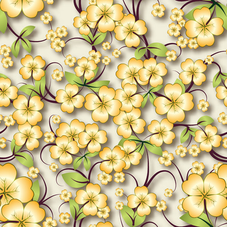 abstract seamless floral background with yellow spring ornament on beigeのイラスト素材
