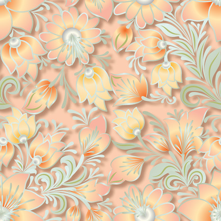 abstract vintage seamless floral ornament on red backgroundのイラスト素材