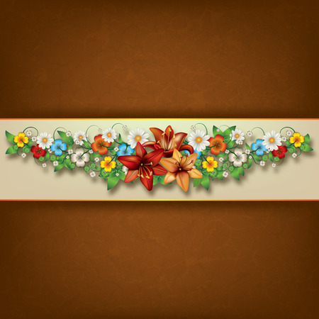 abstract spring floral composition on brown grunge backgroundのイラスト素材