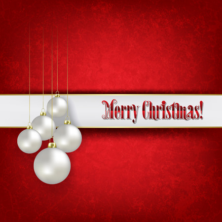abstract celebration greeting with Christmas decorations on grunge red backgroundのイラスト素材