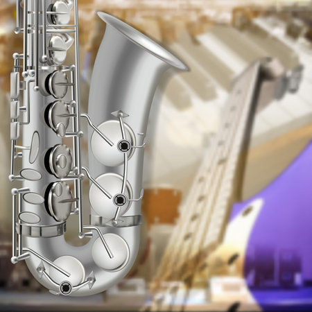 abstract music gray background with saxophone and musical instrumentsのイラスト素材