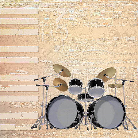 abstract beige grunge piano background with black drum kitのイラスト素材