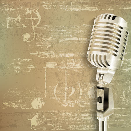 abstract green grunge sound background with retro microphoneのイラスト素材