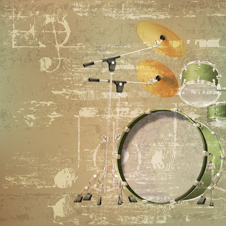 abstract green sound grunge background with drum kitのイラスト素材