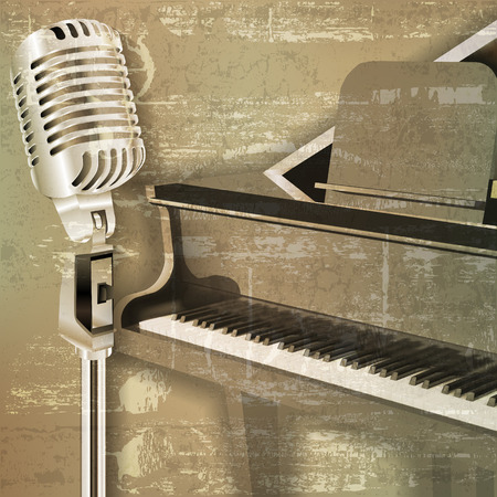 abstract green sound grunge background with grand piano and microphoneのイラスト素材