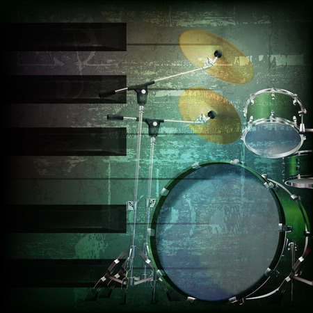 abstract dark green grunge background with drum kitのイラスト素材