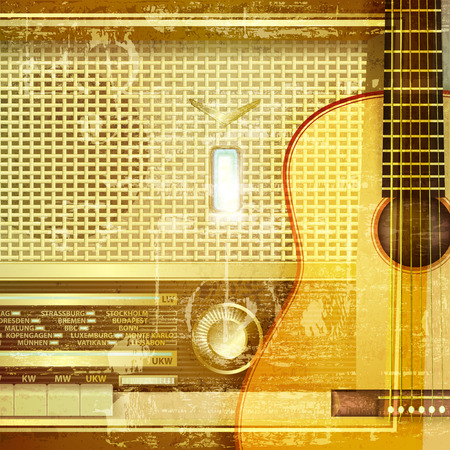 abstract sound grunge background with retro radio and guitarのイラスト素材