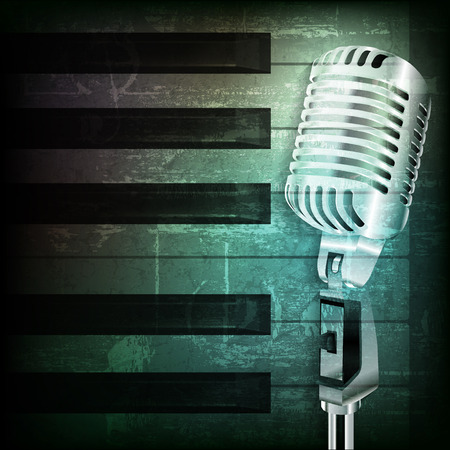 abstract dark green grunge background with retro microphoneのイラスト素材