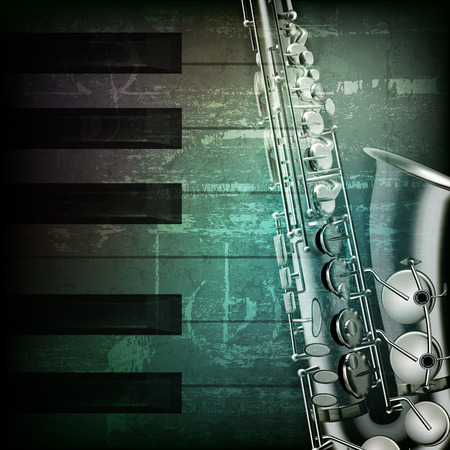 abstract dark green grunge background with saxophoneのイラスト素材