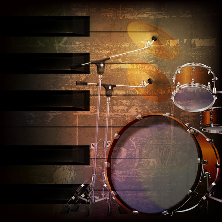 abstract brown grunge music background with drum kitのイラスト素材