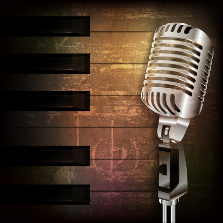 abstract brown grunge music background with retro microphoneのイラスト素材