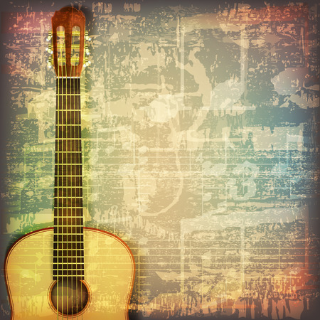 abstract grunge cracked music symbols vintage background with guitarのイラスト素材