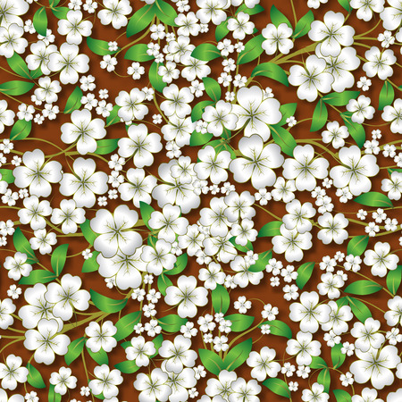 abstract seamless white spring floral ornament on brown background and shadowsのイラスト素材