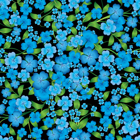 abstract light blue seamless spring floral ornament on black backgroundのイラスト素材