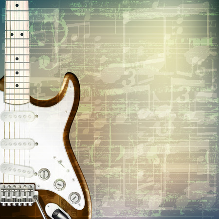 abstract grunge green cracked music symbols vintage background with electric guitarのイラスト素材