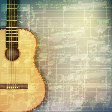 abstract grunge green cracked music symbols vintage background with acoustic guitarのイラスト素材
