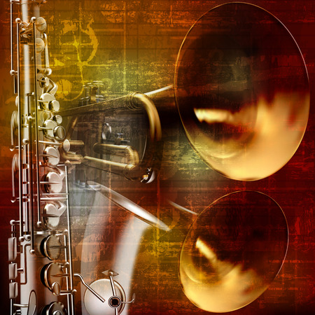 abstract grunge vintage sound background with trumpet and saxophoneのイラスト素材