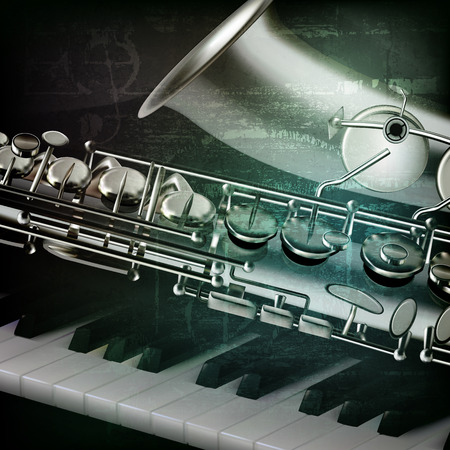 abstract green grunge vintage music background with piano and saxophoneのイラスト素材