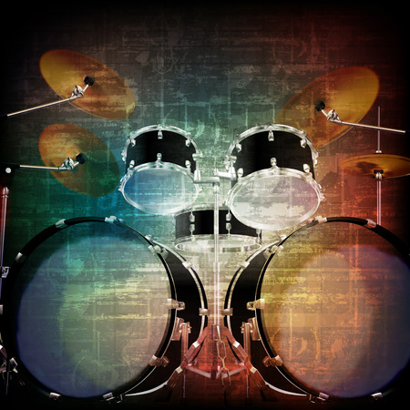abstract music grunge vintage sound background with drum kit on brownのイラスト素材