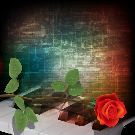 abstract music grunge vintage background with piano keys and roseのイラスト素材