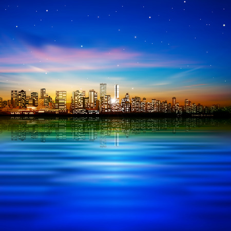 abstract city background with panorama of vancouver and sunsetのイラスト素材