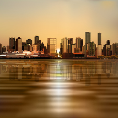 abstract vector sea sunrise brown background with panorama of vancouverのイラスト素材