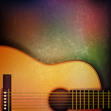 abstract grunge music background with acoustic guitar on brown vector illustrationのイラスト素材