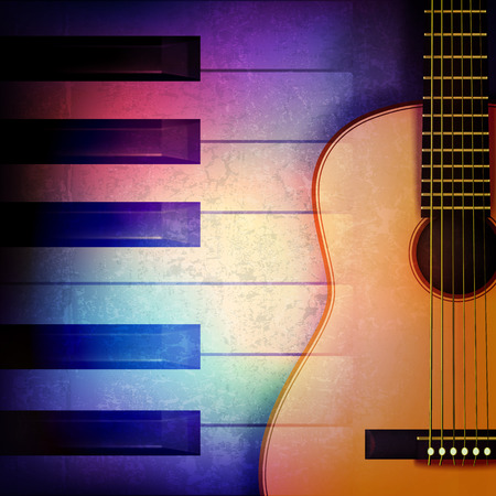 abstract grunge music background with piano and guitar on blue vector illustrationのイラスト素材