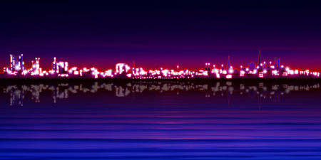 abstract purple sunset background with silhouette of Tallinn vector illustrationのイラスト素材