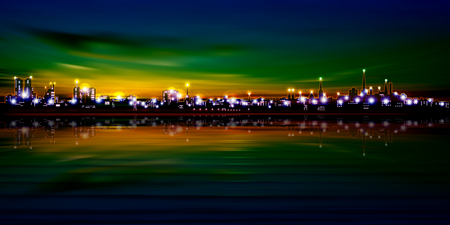 abstract green blue sunset background with silhouette of Tallinn vector illustrationのイラスト素材