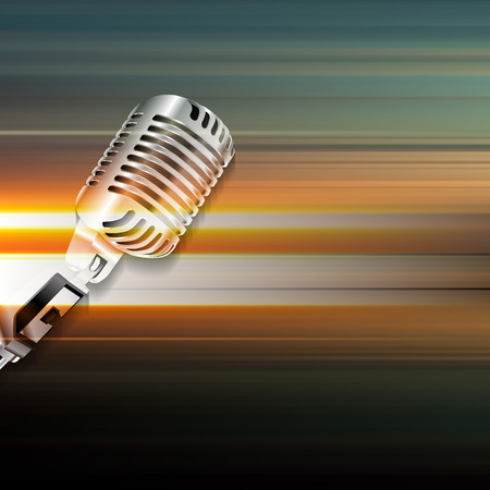 Blur music background with retro microphone on grayのイラスト素材