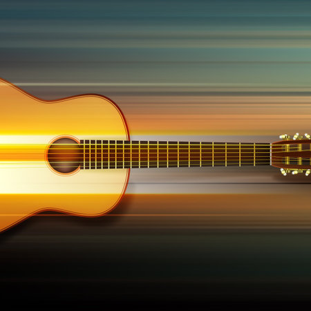 Blur music background with acoustic guitar on gray